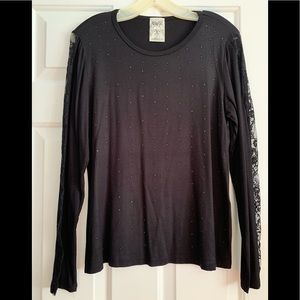 Black Embellished  Scoopneck Tee